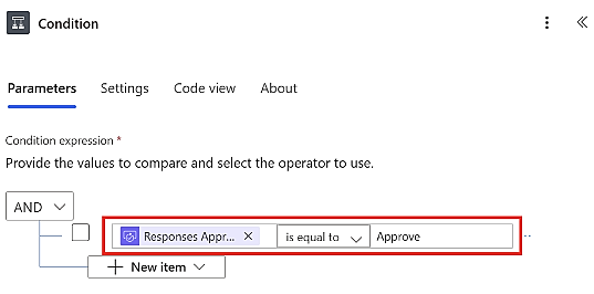 A condition checks the approval outcome and routes the flow to approved or rejected actions.
