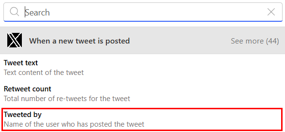 The dynamic-content picker lists output values from earlier steps for mapping into a later action.